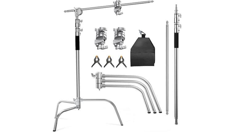 C Stand with Boom Arm-Photography Light Stand – Max Height 10.5ft/320cm, with 4.2ft/128cm Holding Arm ,Photography Stainless Steel Heavy Duty Stand Silver | Rental C Stand with Boom Arm-Photography Light Stand – Max Height 10.5ft/320cm, with 4.2ft/128cm Holding Arm ,Photography Stainless Steel Heavy Duty Stand Silver | Rental