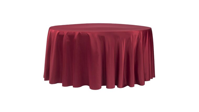 Lamour Satin 120" Round Tablecloth - Apple Red | Rental
