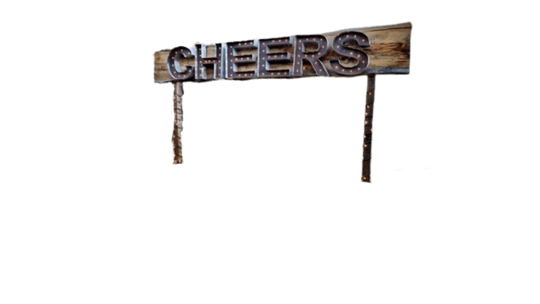 8′ Rustic Cheers Sign – w/6′ Legs & Bases | Rental
