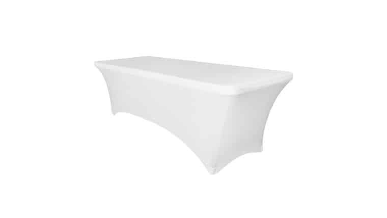 Spandex | White | 6′ Rectangular Tablecloth | Rental