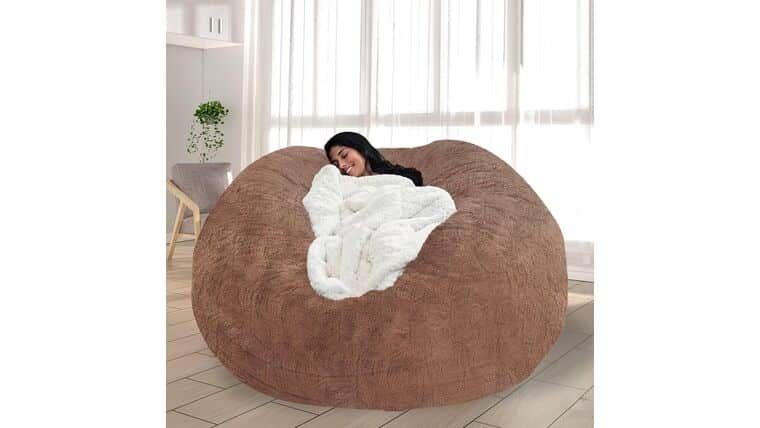 Bean Bag Chair for Adults Kids No Filling Soft Oversized Round Bean Bag Couch Lazy Sofa Cover Love Sack for Bedroom Reading Chair, 5FT, Khaki | Rental