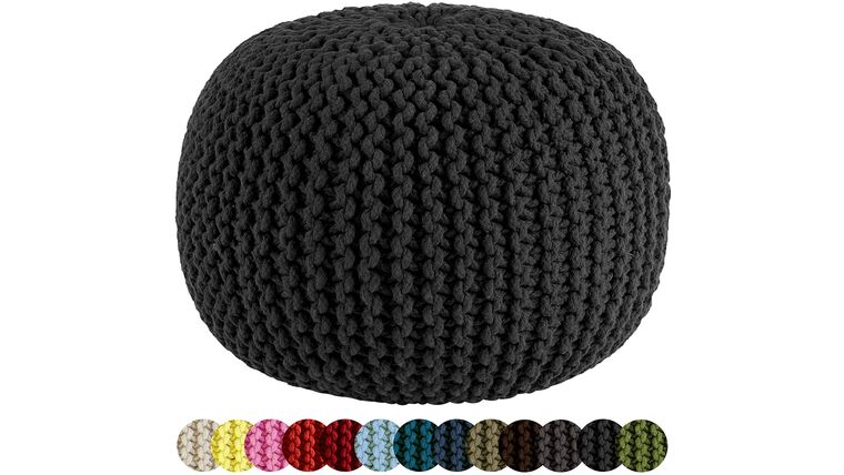 20″ Black Hand Knitted Cable Style Dori Pouf – Floor Ottoman | Rental 20″ Black Hand Knitted Cable Style Dori Pouf – Floor Ottoman | Rental