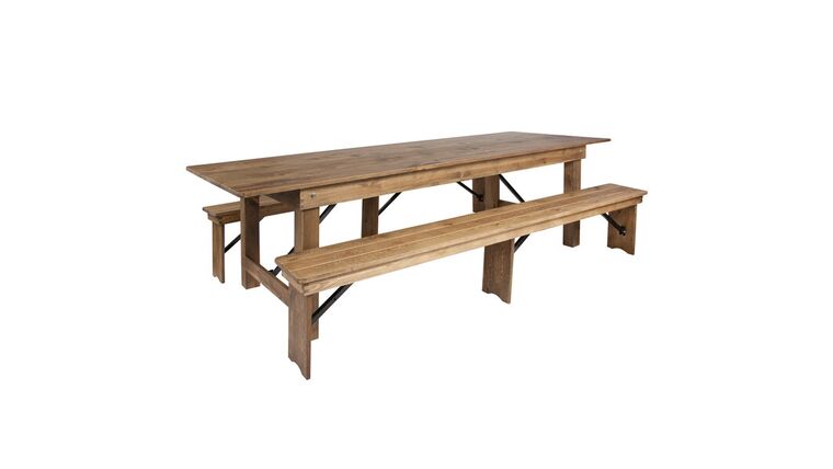 Package – 1 (8′) Honey Brown Farm Table With 2 Long Benches Package | Rental