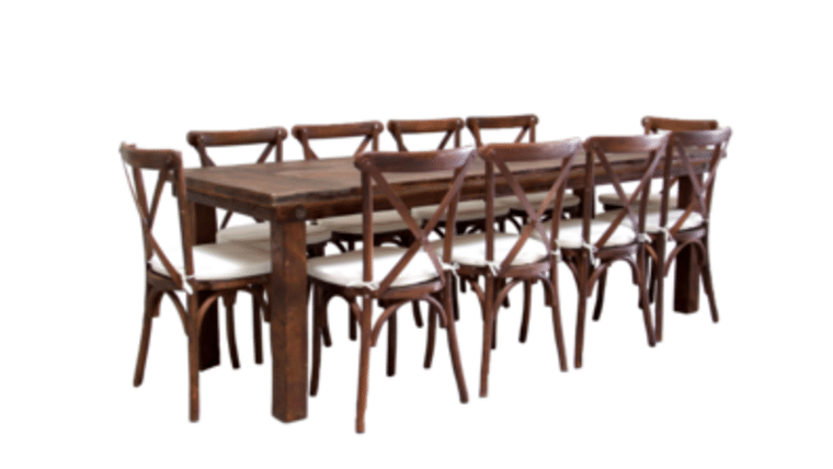 Package – 1 Mahogany Farm Table With 10 Cross-Back Chairs Package | Rental