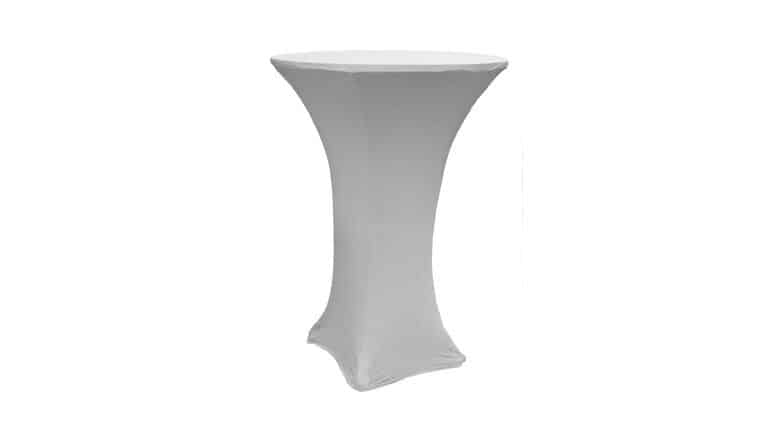 Spandex | Silver | 30″ Round x 42″H Cocktail Tablecloth | Rental