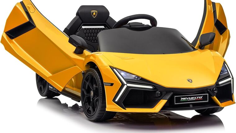 12V Licensed Lamborghini Revuelto Children's Electric Vehicle, Power Wheels with Parent Remote Control, Kids' Ride on Sports Car, Hydraulic Doors, LED Lights, MP3, Bluetooth- Yellow | Rental