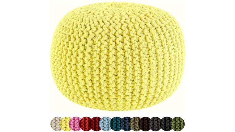 20″ Yellow Hand Knitted Cable Style Dori Pouf – Floor Ottoman | Rental 20″ Yellow Hand Knitted Cable Style Dori Pouf – Floor Ottoman | Rental