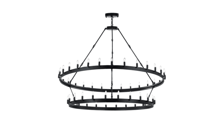 63″W x 60″H Wrought Iron Vintage Barn Metal Camino Two Tier Chandelier | Rental