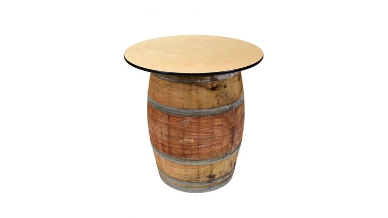 36″ Round Rustic High Boy Wine Barrel w/Natural Wood Top | Rental 36″ Round Rustic High Boy Wine Barrel w/Natural Wood Top | Rental