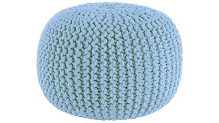 20″ Light Blue Hand Knitted Cable Style Dori Pouf – Floor Ottoman | Rental 20″ Light Blue Hand Knitted Cable Style Dori Pouf – Floor Ottoman | Rental