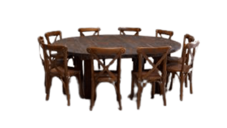 Package - Kids Round Mahogany Farm Table Package With 10 Chairs | Rental