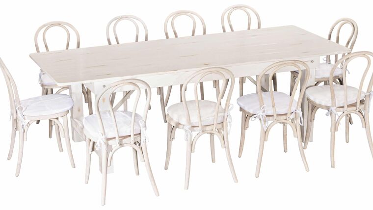 Antique White Pine Farm Table Package w/Chairs | Rental