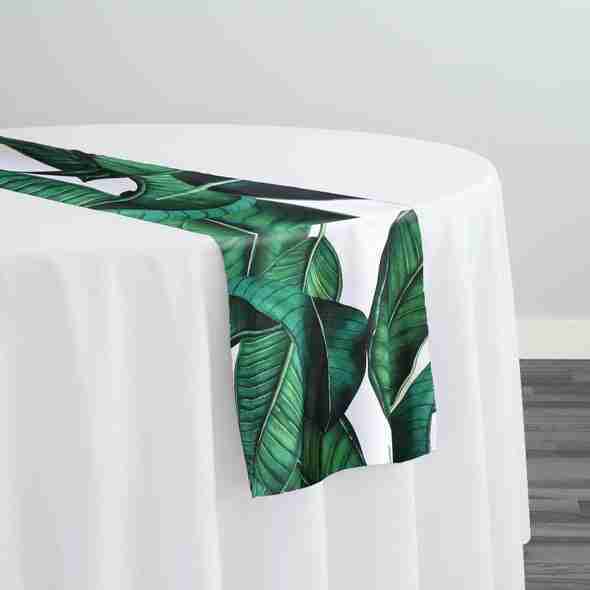 Beverly (Poly Print) Table Runner in Green/White | Rental