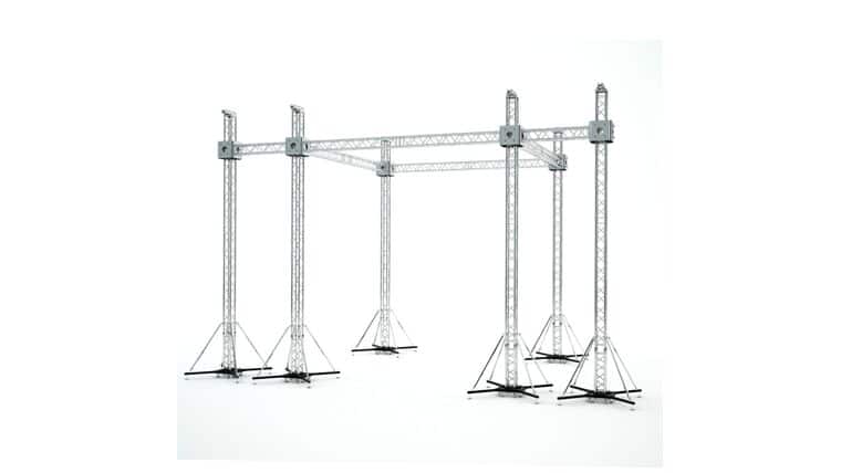 Flat Stage Roofing System with 7 Ft Speaker Wings and 6 Chain Hoists | 20 Ft W x 20 Ft L x 23 Ft H | Rental