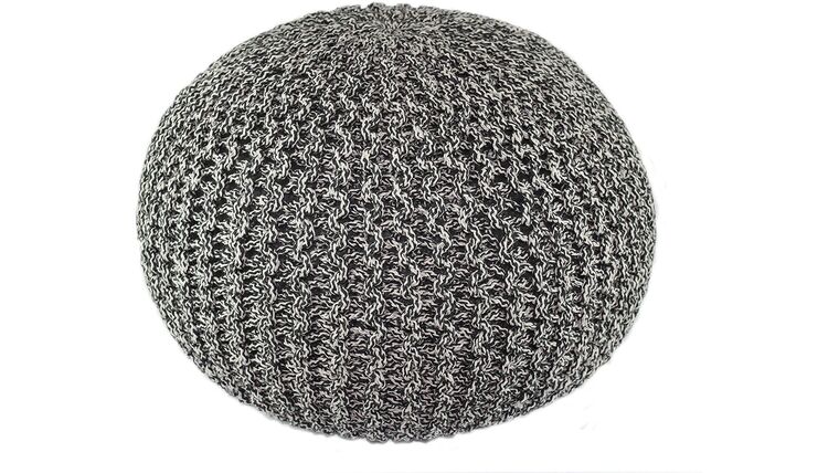 Charcoal Black Hand Knitted Cable Style Dori Pouf – Floor Ottoman | Rental Charcoal Black Hand Knitted Cable Style Dori Pouf – Floor Ottoman | Rental