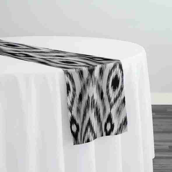 Cosmo Print (Dupioni) Table Runner in Black | Rental