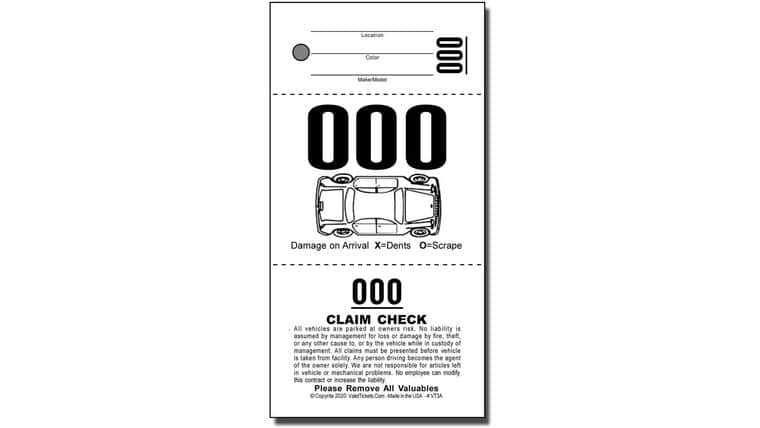 3 Part Valet Parking Tickets (1000 Tickets) on 110lb Card Stock with Car Diagram | Rental 3 Part Valet Parking Tickets (1000 Tickets) on 110lb Card Stock with Car Diagram | Rental