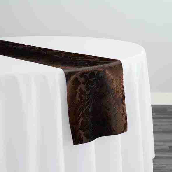 Damask Poly Table Runner in Brown 1266 | Rental