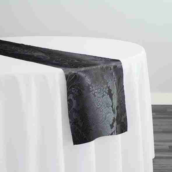 Damask Poly Table Runner in Gray 7312 | Rental