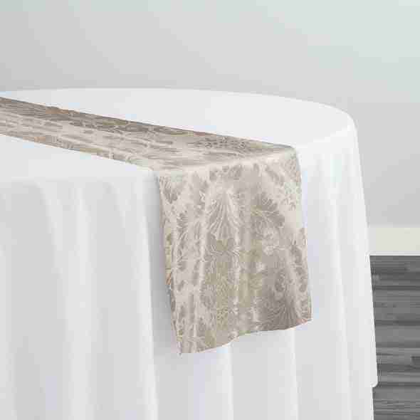 Damask Poly Table Runner in Ivory | Rental