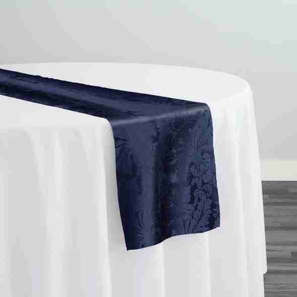Damask Poly Table Runner in Navy 1245 | Rental