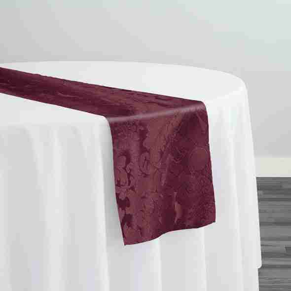 Damask Poly Table Runner in Raisin 1356 | Rental