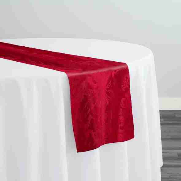Damask Poly Table Runner in Red | Rental