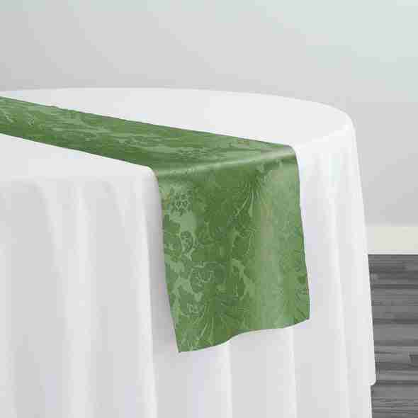Damask Poly Table Runner in Sage 1152 | Rental