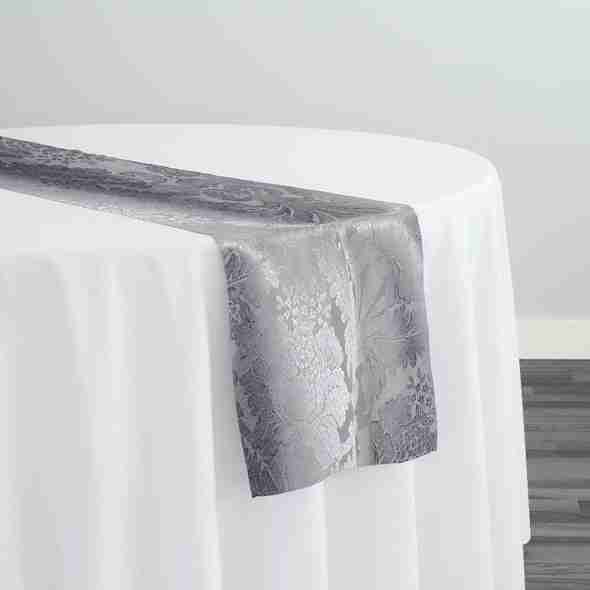 Damask Poly Table Runner in Silver 1310 | Rental