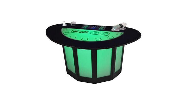 Blackjack – 6′ Illuminated LED White Blackjack Casino Game Table w/Custom Logo Kit | Rental
