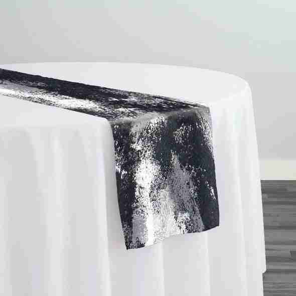 Element Jacquard Table Runner in Black and Silver | Rental