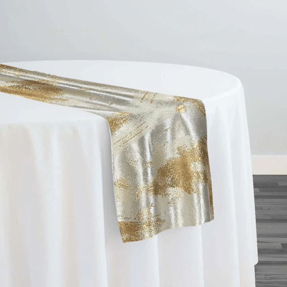 Element Jacquard Table Runner in Gold and Off-White | Rental