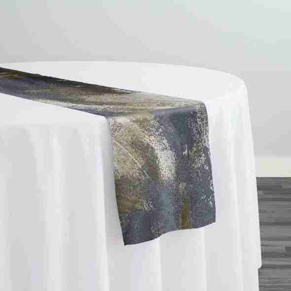 Element Jacquard Table Runner in Grey and Gold | Rental
