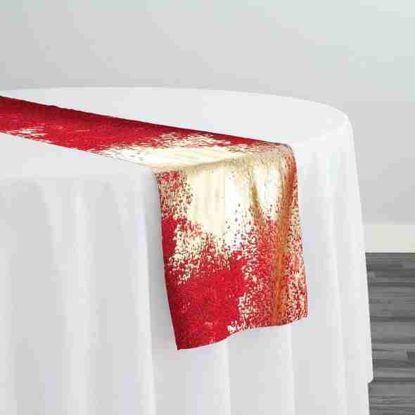 Element Jacquard Table Runner in Red and Gold | Rental