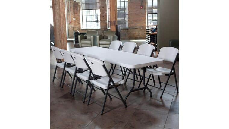 Package – Lifetime Combo – 8′ Table and (8) Folding Chairs, White | Rental
