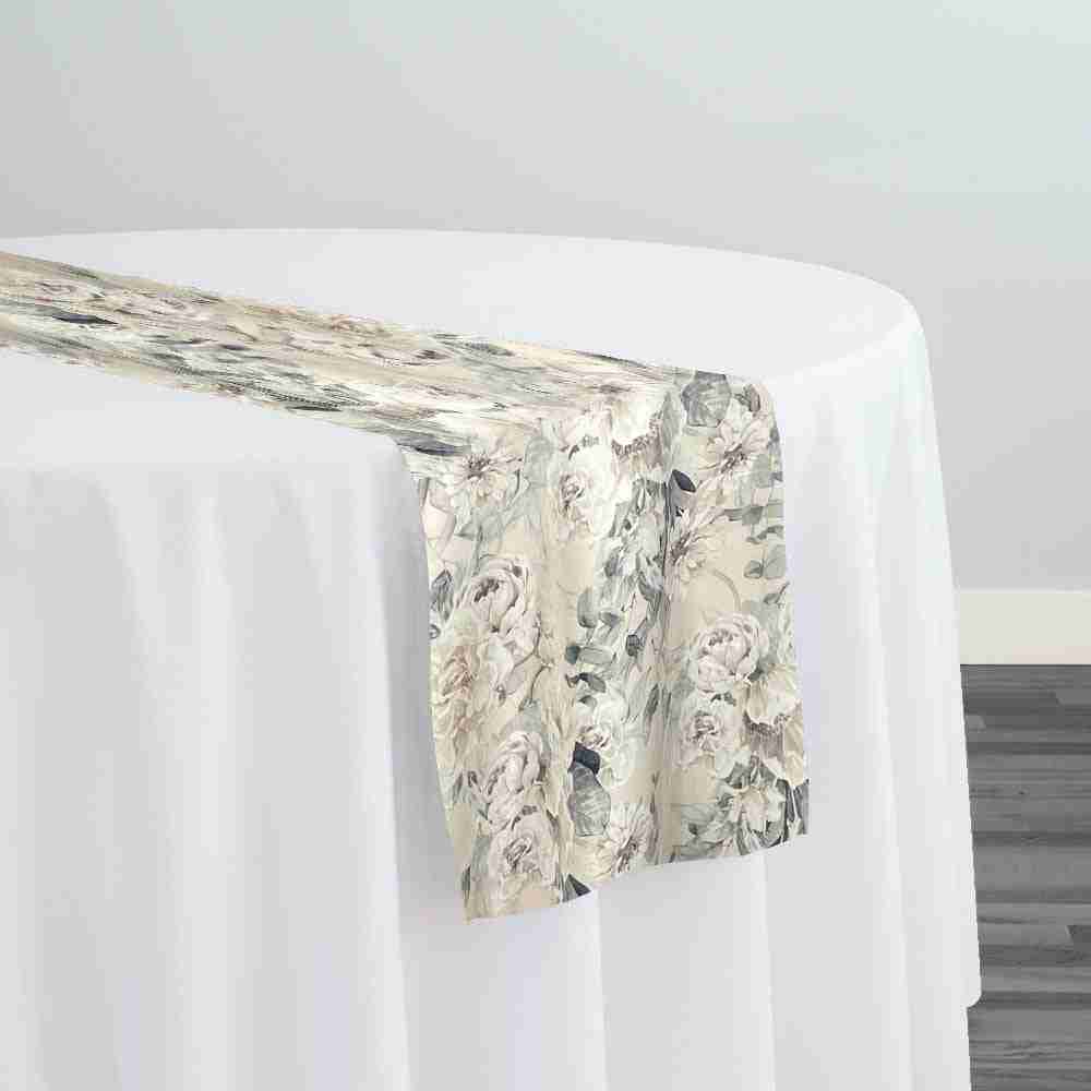 Floral Dusk (Poly Print) Table Runner in Ivory | Rental