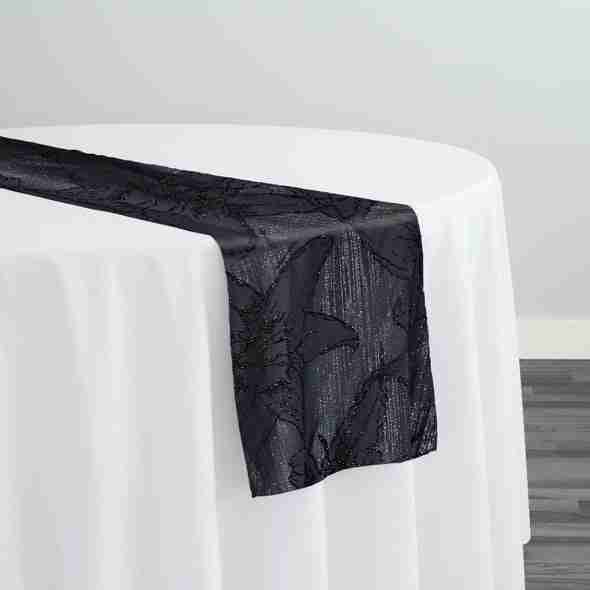 Floral Reef Jacquard Table Runner in Black | Rental