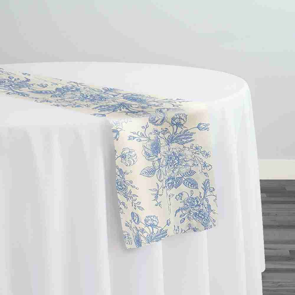 French Toile (Poly Print) Table Runner in Lt Blue | Rental