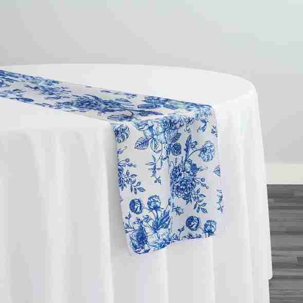 French Toile (Poly Print) Table Runner in Royal Blue | Rental