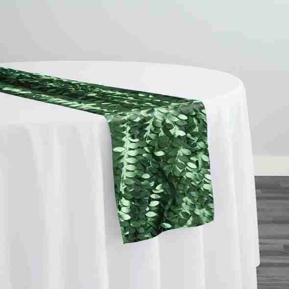 Leaf Hanging Taffeta Table Runner in Hunter Green | Rental