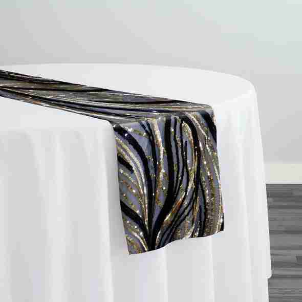 Skyfall Sequins Table Runner in Black and Gold | Rental