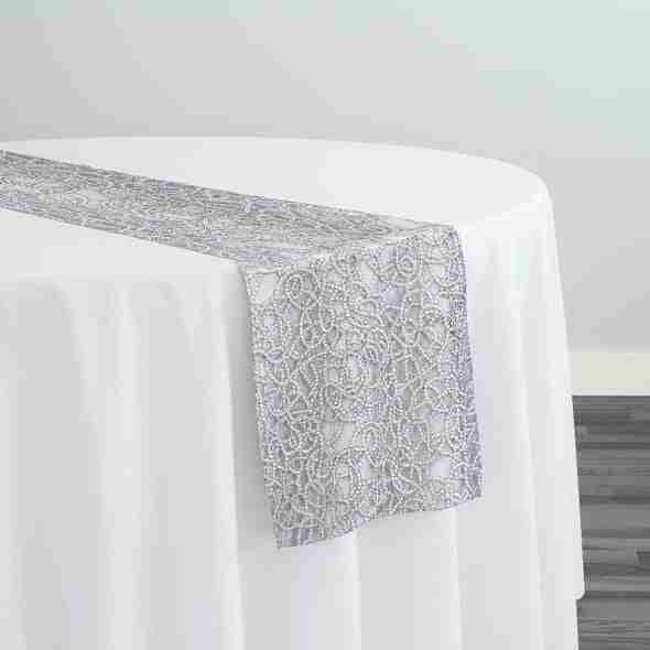 Swirl Chain Lace Table Runner in Silver | Rental