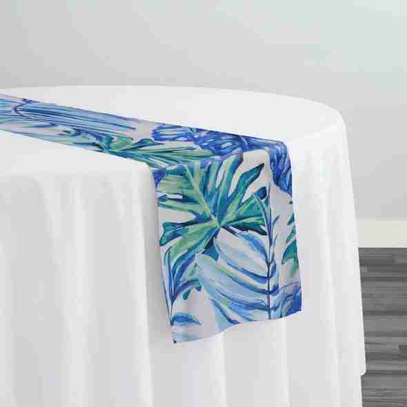 Tropical Print (Dupioni) Table Runner in Blue | Rental