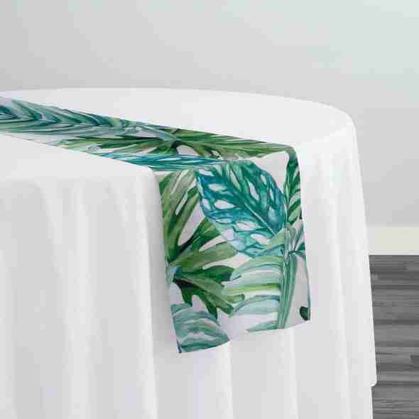 Tropical Print (Dupioni) Table Runner in Green | Rental
