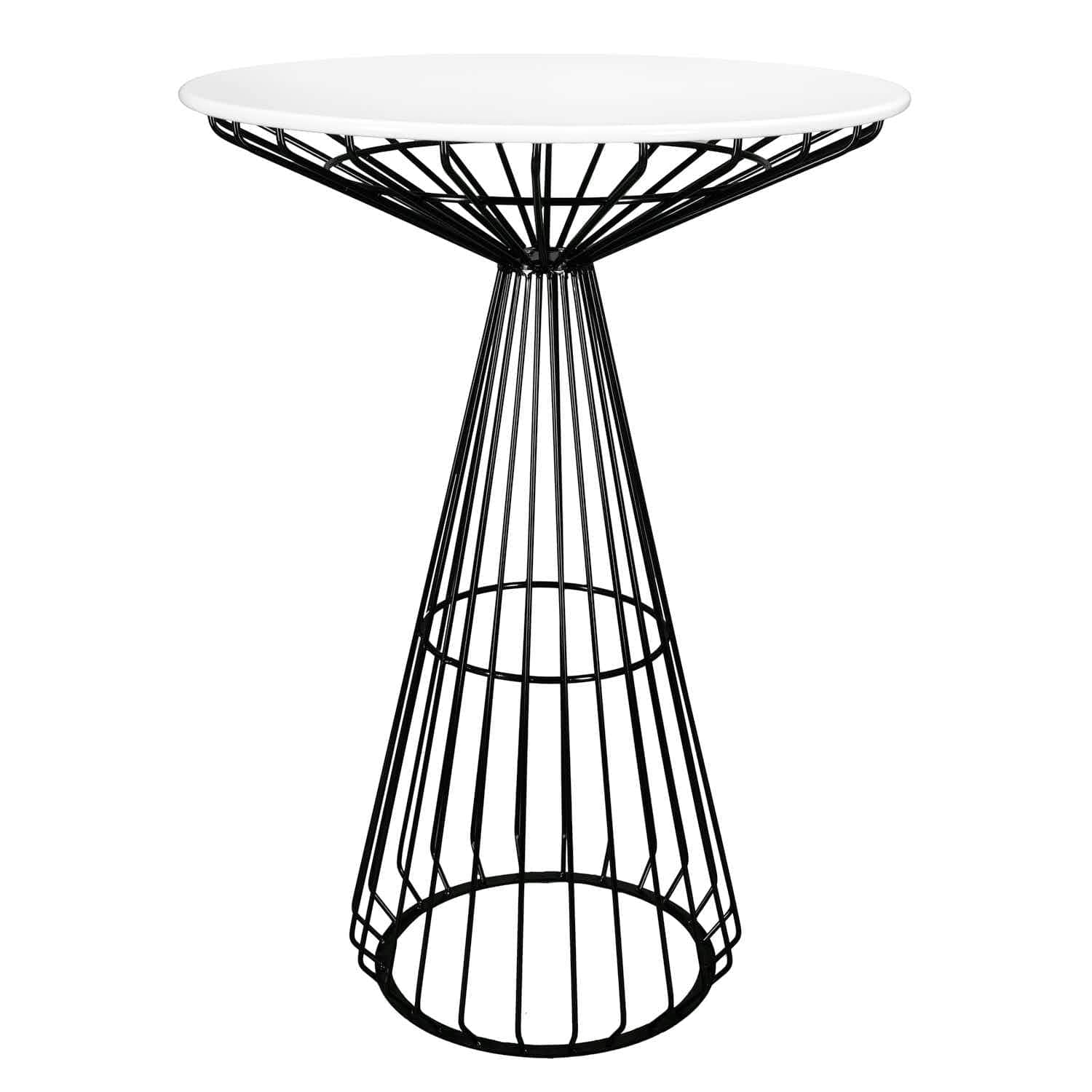 Black Wire Cocktail Table with 32″ Round White Top and Sturdy Steel Base | Rental Black Wire Cocktail Table with 32″ Round White Top and Sturdy Steel Base | Rental