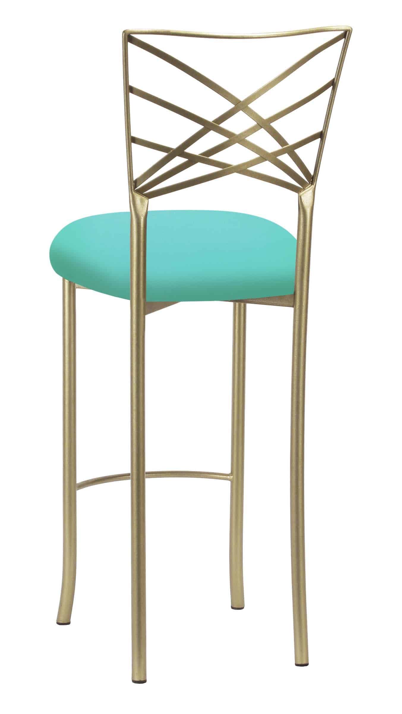 Gold Fanfare Barstool with Aqua Stretch Knit Cushion - Chameleon Chair Collection | Rental