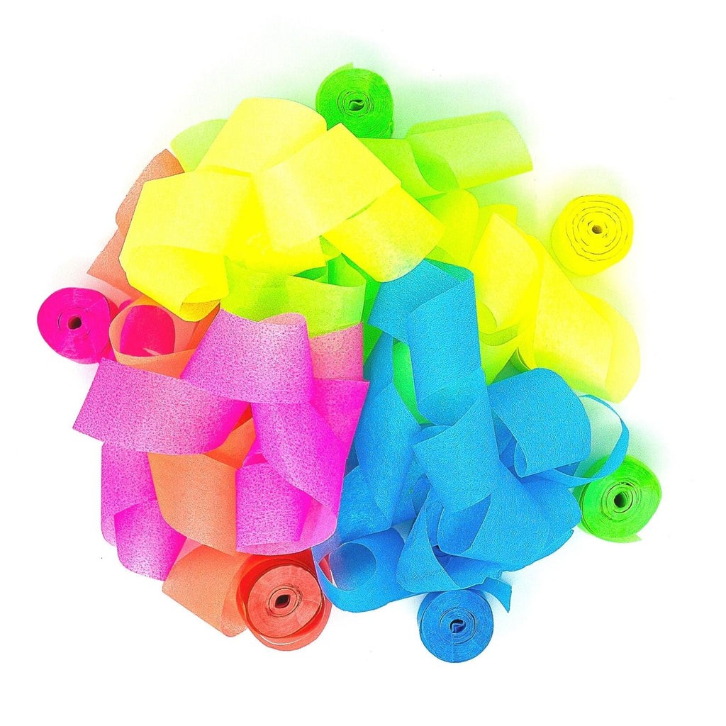 Neon Multicolor Tissue Streamers – 20 Rolls (1″ x 30′) | Rental
