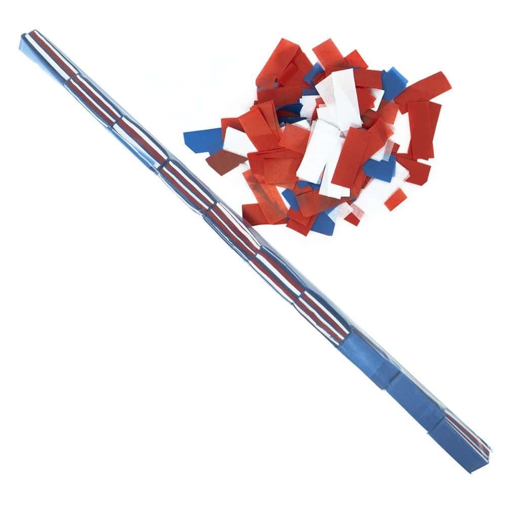 Red, White, Blue Tissue Confetti – Speed Load Cannon Sleeve (1/4lb) | Rental