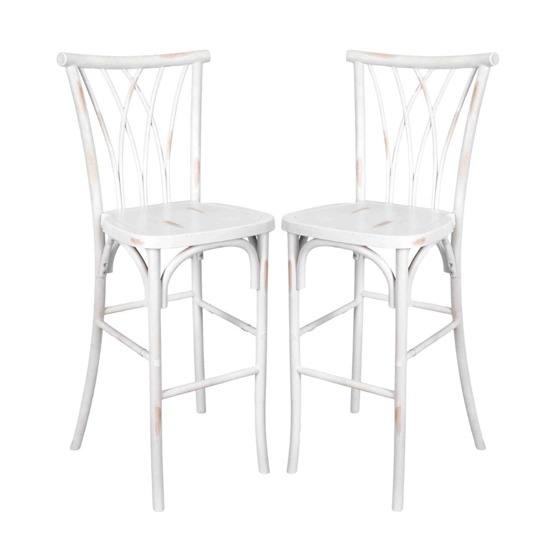White Distressed Resin Steel Skeleton™ Willow Barstool – 2 Pack – Some Assembly Required | Rental