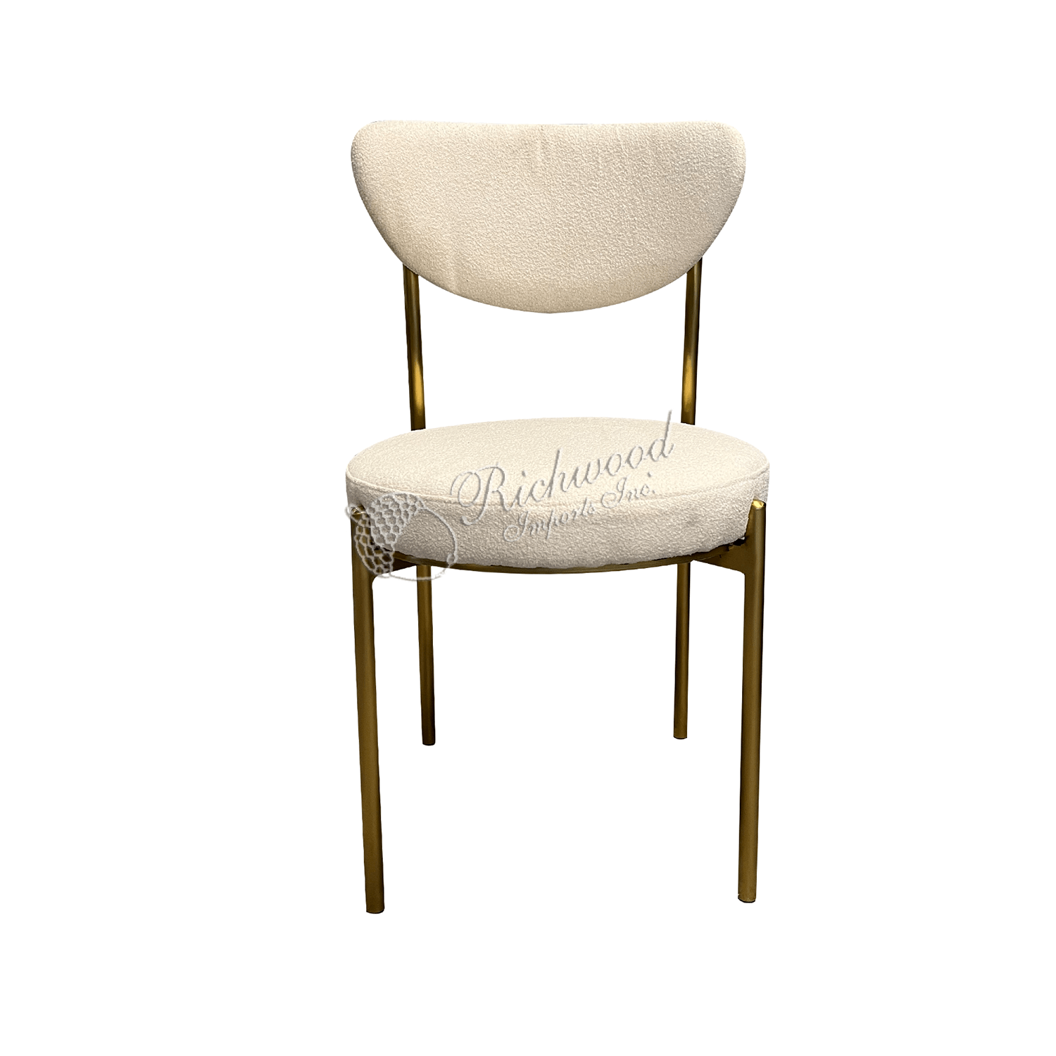 IRIS CHAIR – Stackable w/Gold Frame & Ivory Loop Weave Fabric | Rental